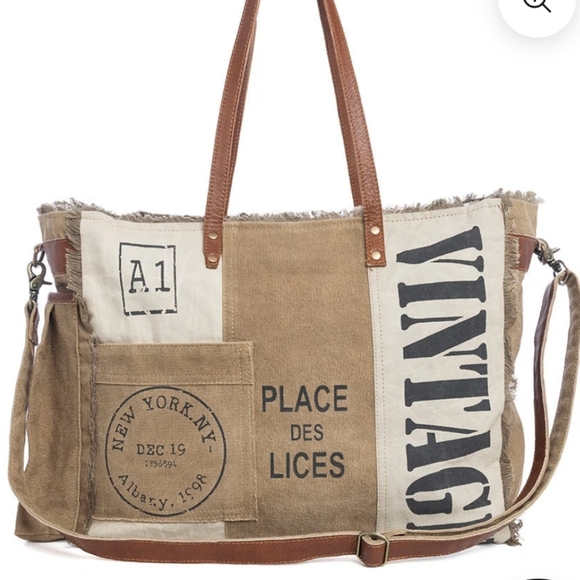 Myra Bag Rustic Brown and Gray Travel Bag - Picture 3 of 5